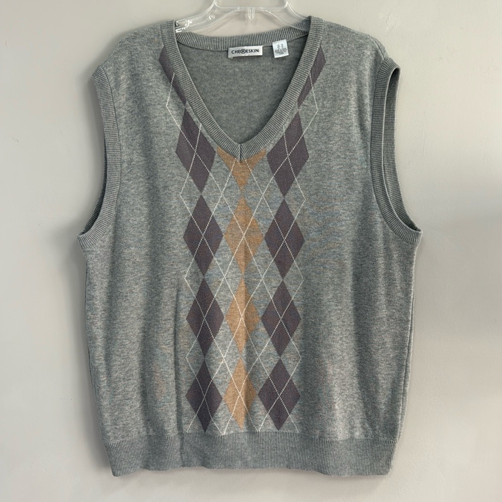 Men's Ron Chereskin Argyle Sweater Vest- Gray/Tan/Taupe - Gently Worn - Size XL